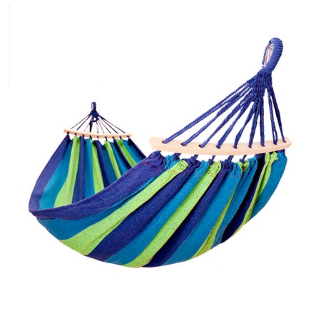 Гамак c деревянным креплением синий в полоску