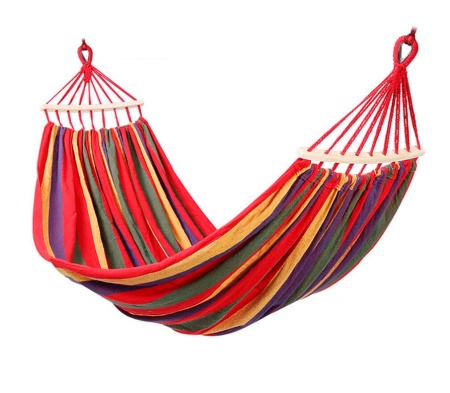 Гамак с деревянным креплением красный в полоску