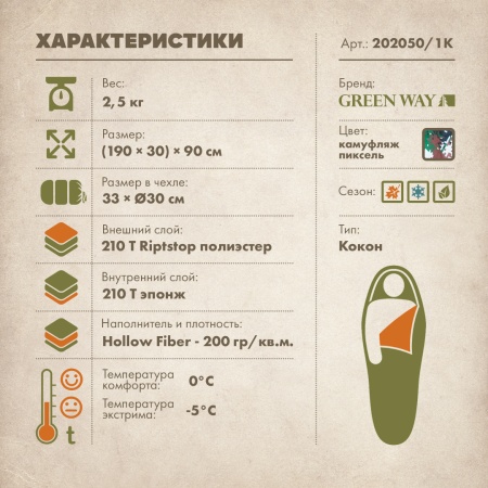 "Арлан" двухслойный спальный мешок-кокон 