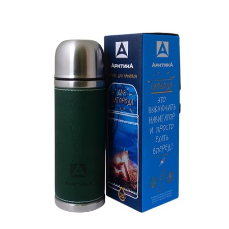 Термос питьевой 500 мл в кожаной оплетке 