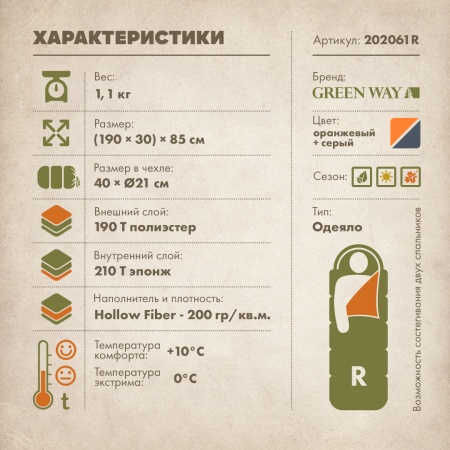 Спальный мешок-одеяло правый 
