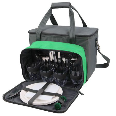 Сумка-холодильник с набором посуды на 4 человека