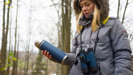 Термос с узким горлом 1 л в кожаной оплетке 